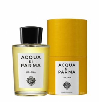 Acqua di parma cologne, parfum masculin élégant, flacon noir et boîte jaune, parfum de prestige italien, vente en ligne sur Lomnava.