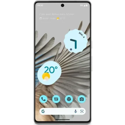 Bannière de smartphone avec météo, date et applications Google.