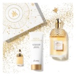 Beauté, parfum Guerlain Aqua Allegoria Mandarine Basilic, coffret cadeau luxe, flacon or, lotion corps bergamote, glamour, cosmétique de prestige.