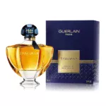 Parfum Guerlain Shalimar en flacon doré et coffret élégant.